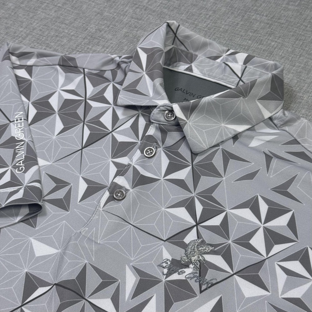 Galvin Green‎ Geometric Golf Polo Shirt Mens M Gray Polyester Blend Performance